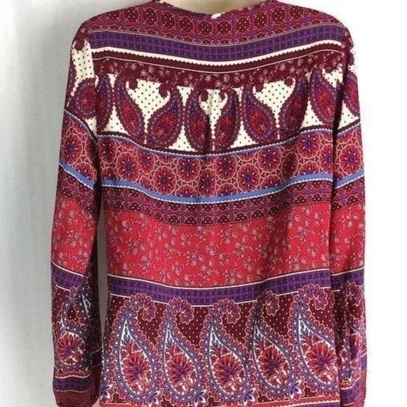 Crosby Boho Paisley Tie Gathered Waist Long Sleeve Blouse Women's M Fall - Picture 4 of 12